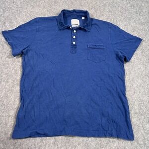 Billy Reid Navy Blue Cotton Linen Short Sleeve Polo Shirt Men's Size XL